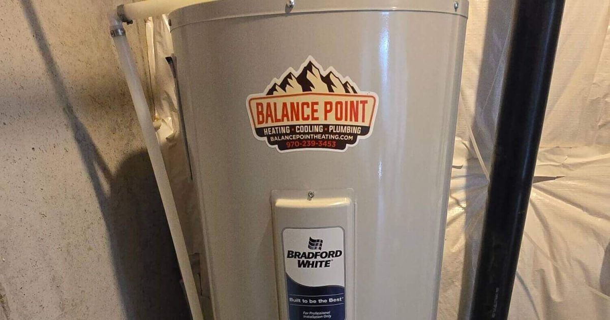 Bradford White tank water heater installed in a Fort Collins home by Balance Point Heating, Cooling & Plumbing