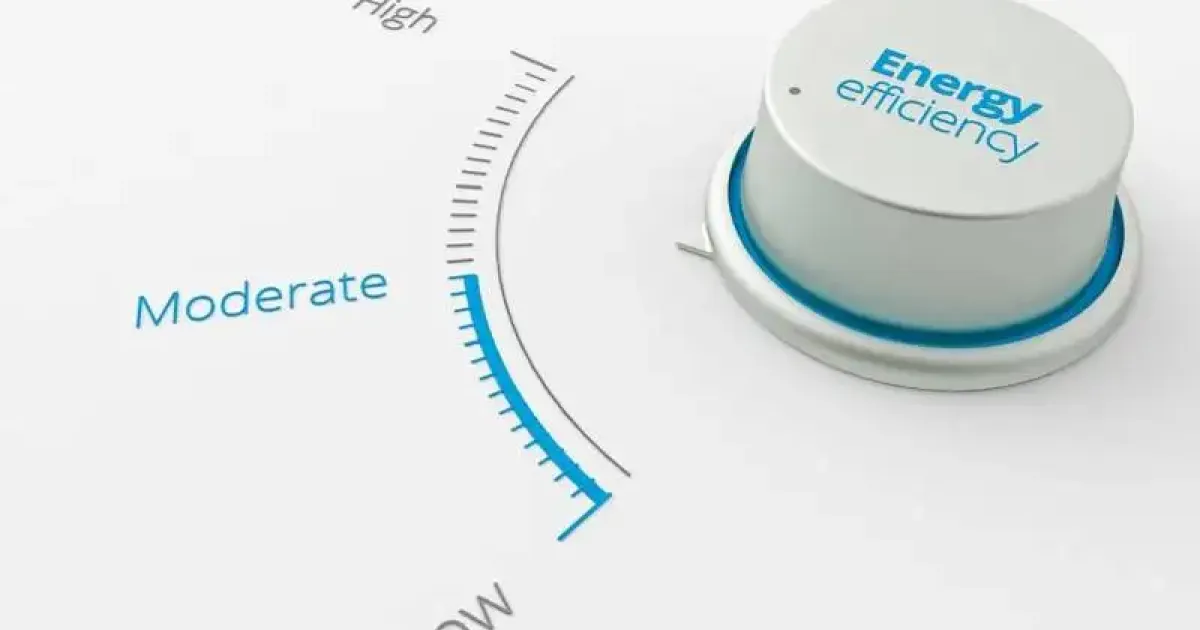 Thermostat knob showing adjustable settings for different level of energy efficiency.